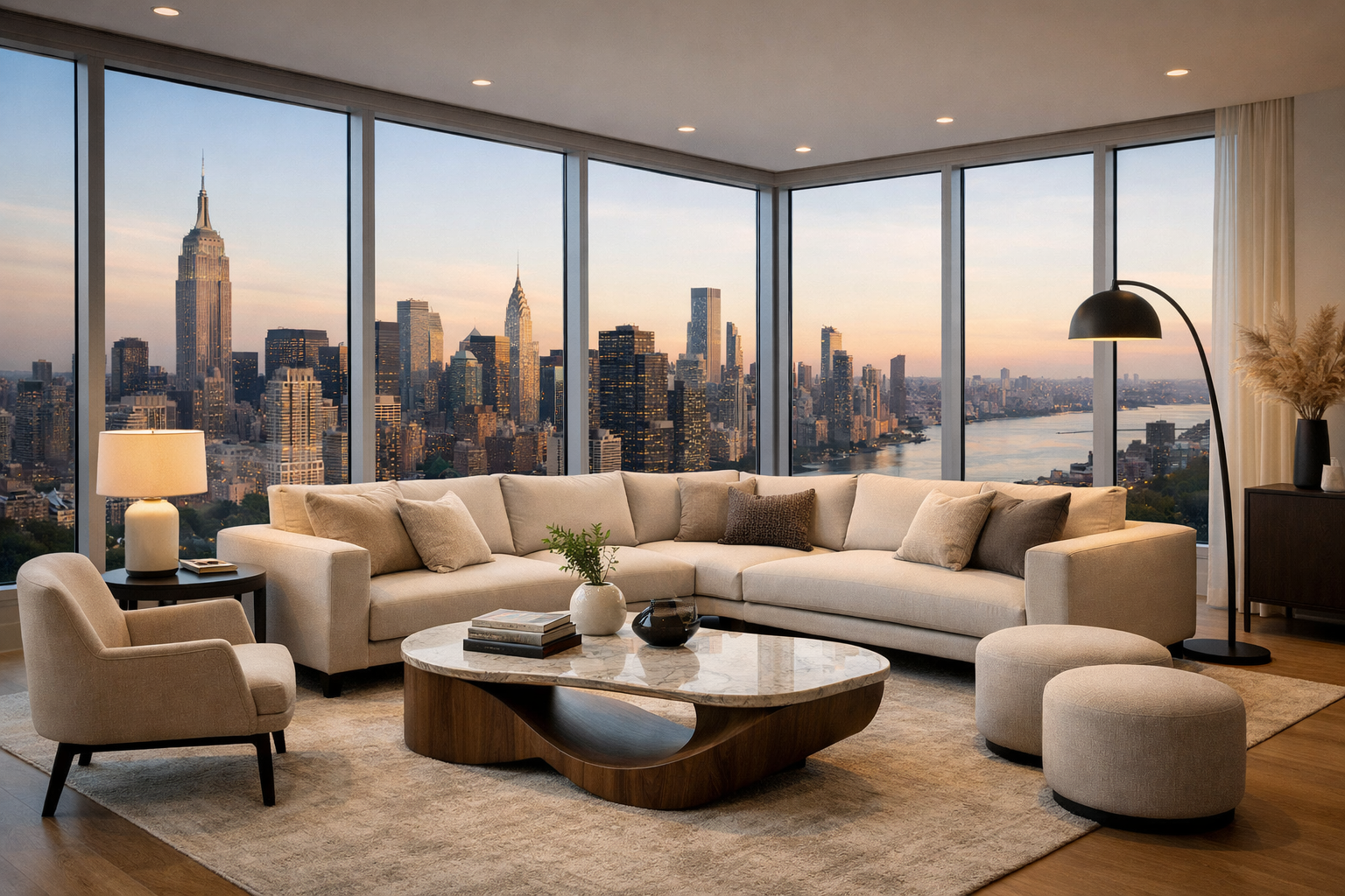 Genis pencereli salonda profesyonel mekan cekimi